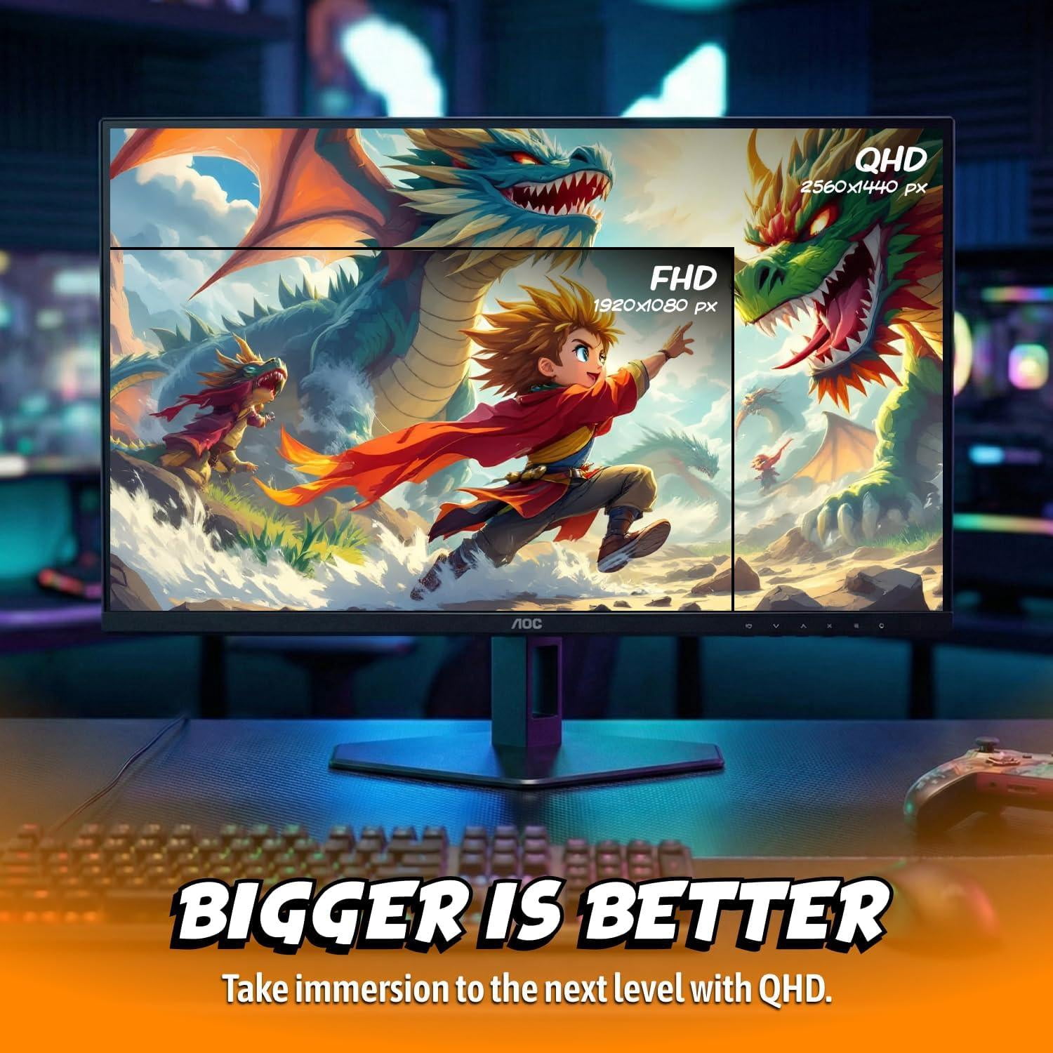 AOC 27" QD OLED Gaming Monitor, QHD 2560x1440, 240Hz, 0.03ms GtG, G-SYNC Compatible, HDR Ready, DisplayPort, HDMI, VESA Mountable, Console Gaming Ready, Q27GAZD