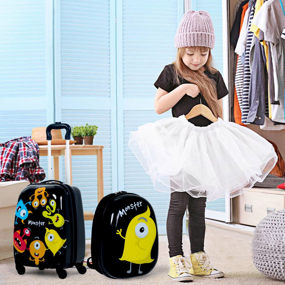 Topbuy 2PC Kid Luggage Set 12" Backpack & 16" Rolling Trolley Suitcase ABS for Travel