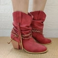 thumbnail image 2 of Fesfesfes Boots for Teen Girls Winter Solid Color Vintage Tassel Tied Sleeve Heel 7.5(40), 2 of 4