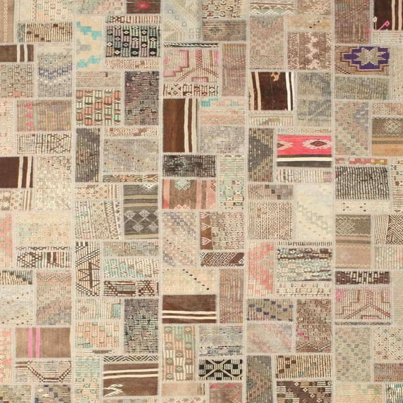 Ahgly Company Indoor Square Contemporary Brown Patchwork Area Rugs, 4' Square