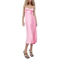 thumbnail image 2 of Ladies Silky Slip Dress, Solid Color V-neck Backless Slim Long Skirt, 2 of 9
