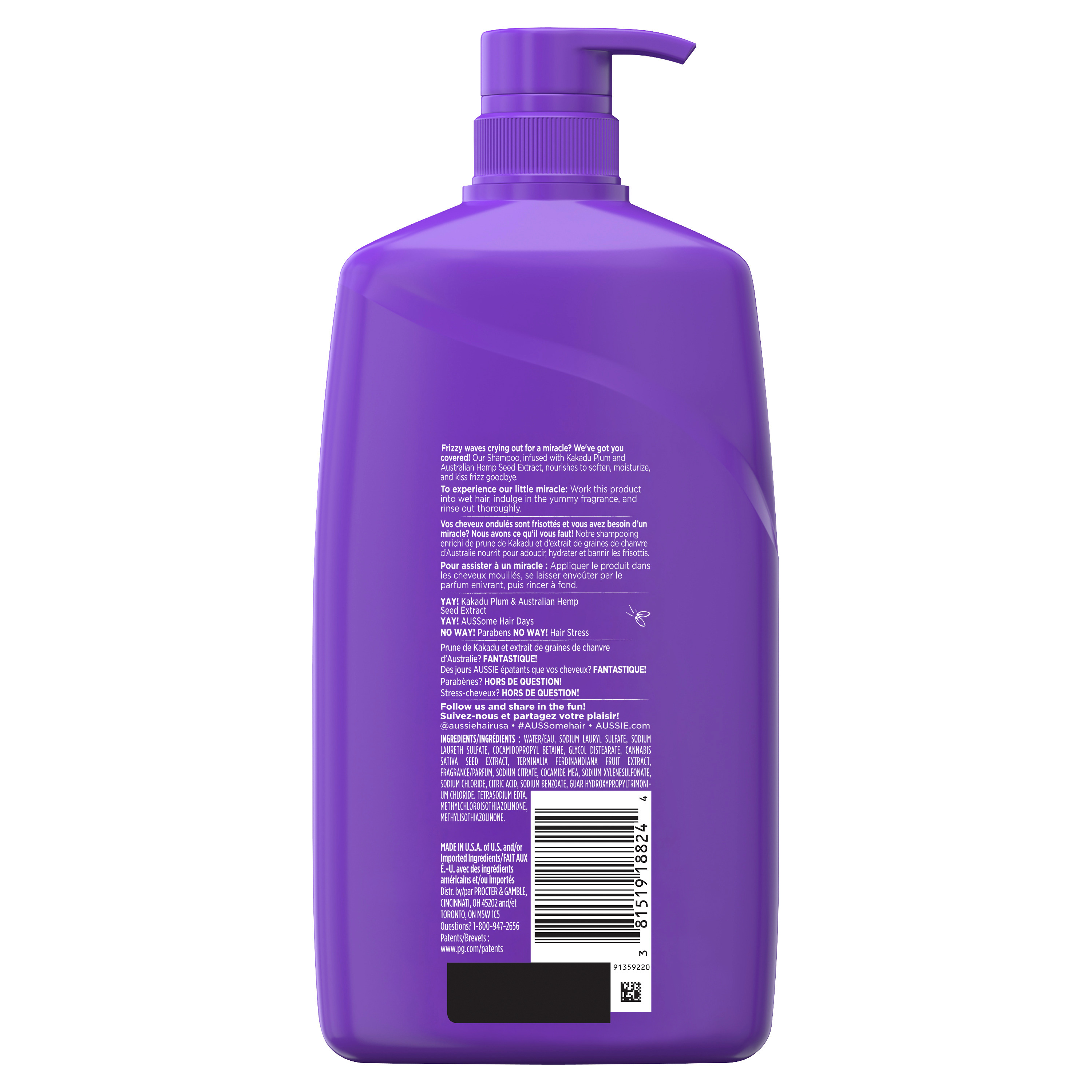 Aussie Miracle Waves Anti-Frizz Hemp Paraben-Free Shampoo, 26.2 fl oz for All Hair Types - image 3 of 8