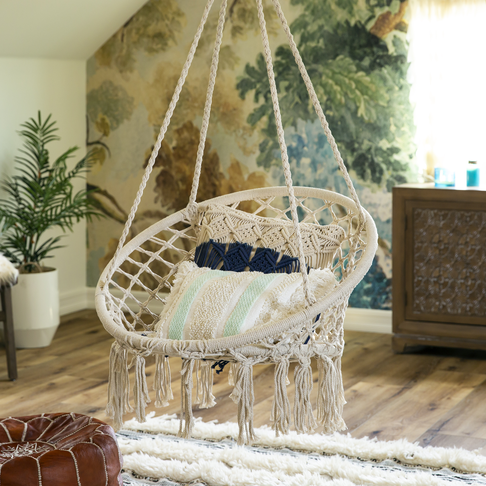 hanging macrame rope swing chair