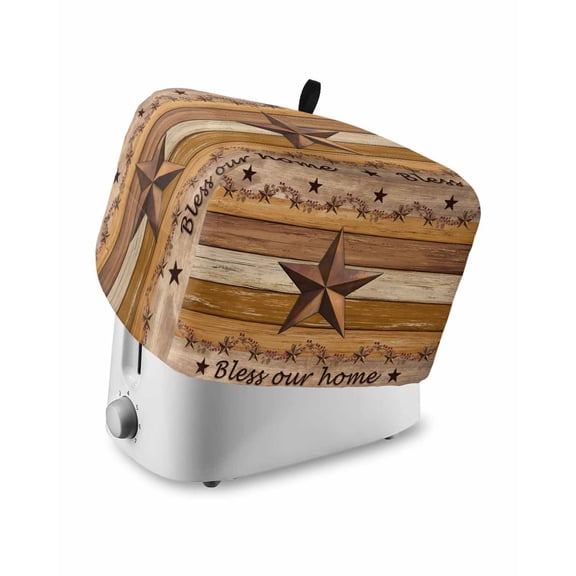 Western Texas Star Vintage Toaster Cover 4 Slice, Large Kitchen Appliance Covers, Retro Farmhouse Yellow Brown Wooden Toaster Oven Cover with Loop, Bread Machine Cover Polyester Dust Cover Protection