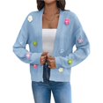 thumbnail image 2 of Cárdigan Corto de Mujer, Suéter de Larga, Estilo Bohemio, Bordado Floral de Ganchillo, Corte Oversize, Prenda Exterior de Punto Abierta Azul S, 2 of 9