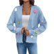 thumbnail image 2 of Cárdigan Corto de Mujer, Suéter de Larga, Estilo Bohemio, Bordado Floral de Ganchillo, Corte Oversize, Prenda Exterior de Punto Abierta Azul XL, 2 of 9