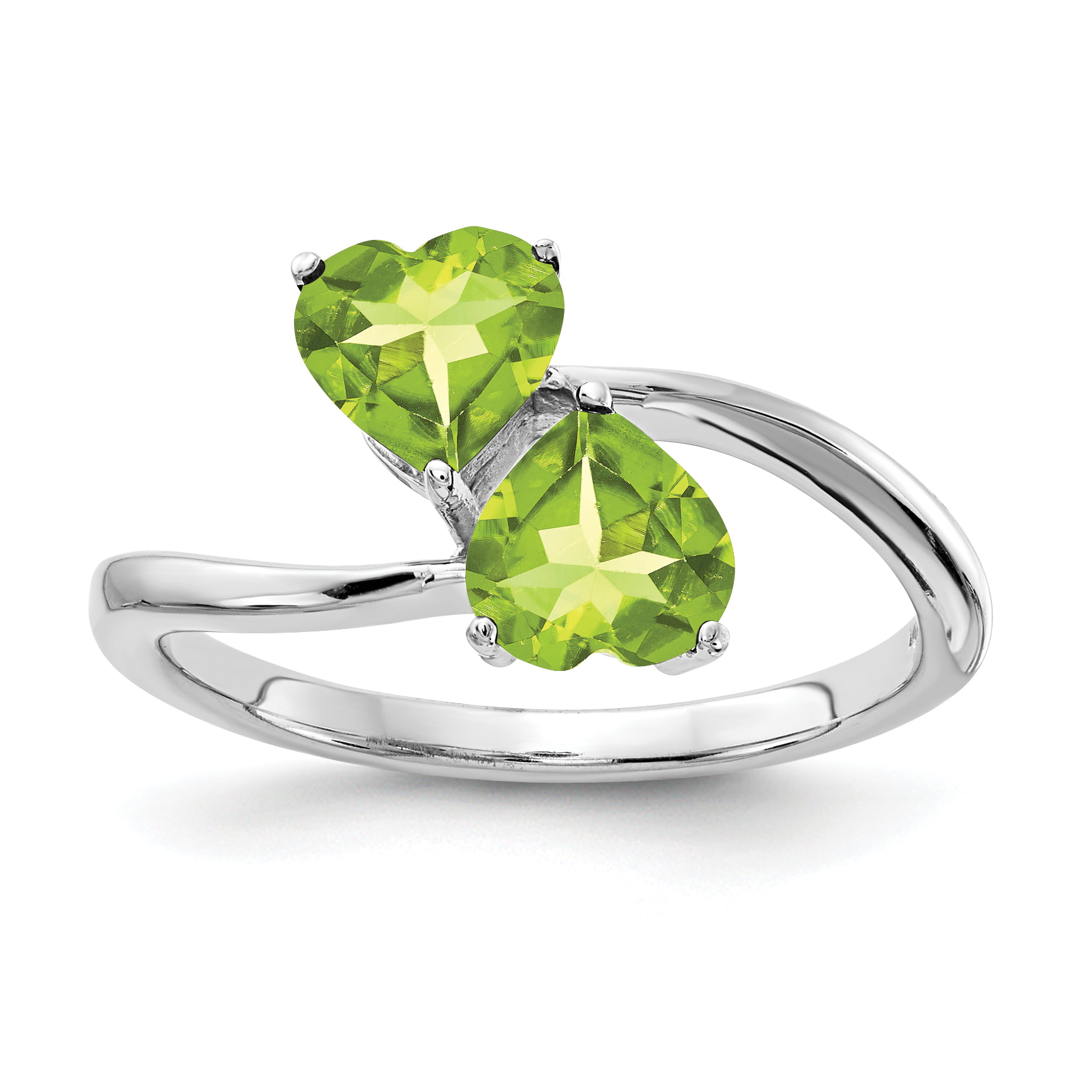 Solid 14k White Gold Heart Simulated Peridot Simulated Birthstone Ring 5mm