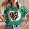 thumbnail image 2 of mihongmao Women's Mardi Gras Mask Beads Funny Graphic Tee Women's Round Neck Print Casual Print Short Sleeved Short Sleeved Round Neck Top/shirt Green 4X, 2 of 6