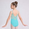 thumbnail image 5 of Girls Leotard Gymnastics Dance Ballet Mesh V-Neck Spaghetti Strap Sleeveless Nylon Spandex Green for Kids,Size 9-10 T, 5 of 6