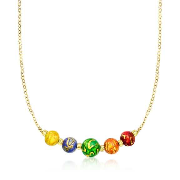 Ross-Simons Italian Rainbow Murano Glass Bead Necklace in 18kt Gold Over Sterling, Women's, Adult
