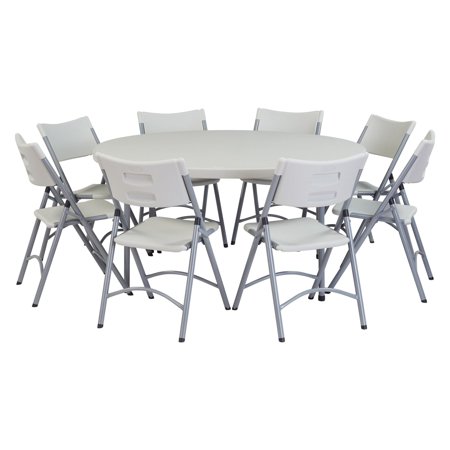 National Public Seating 5 Ft Round Heavy Duty Folding Table And 8 Heavy Duty Plastic Folding Chairs