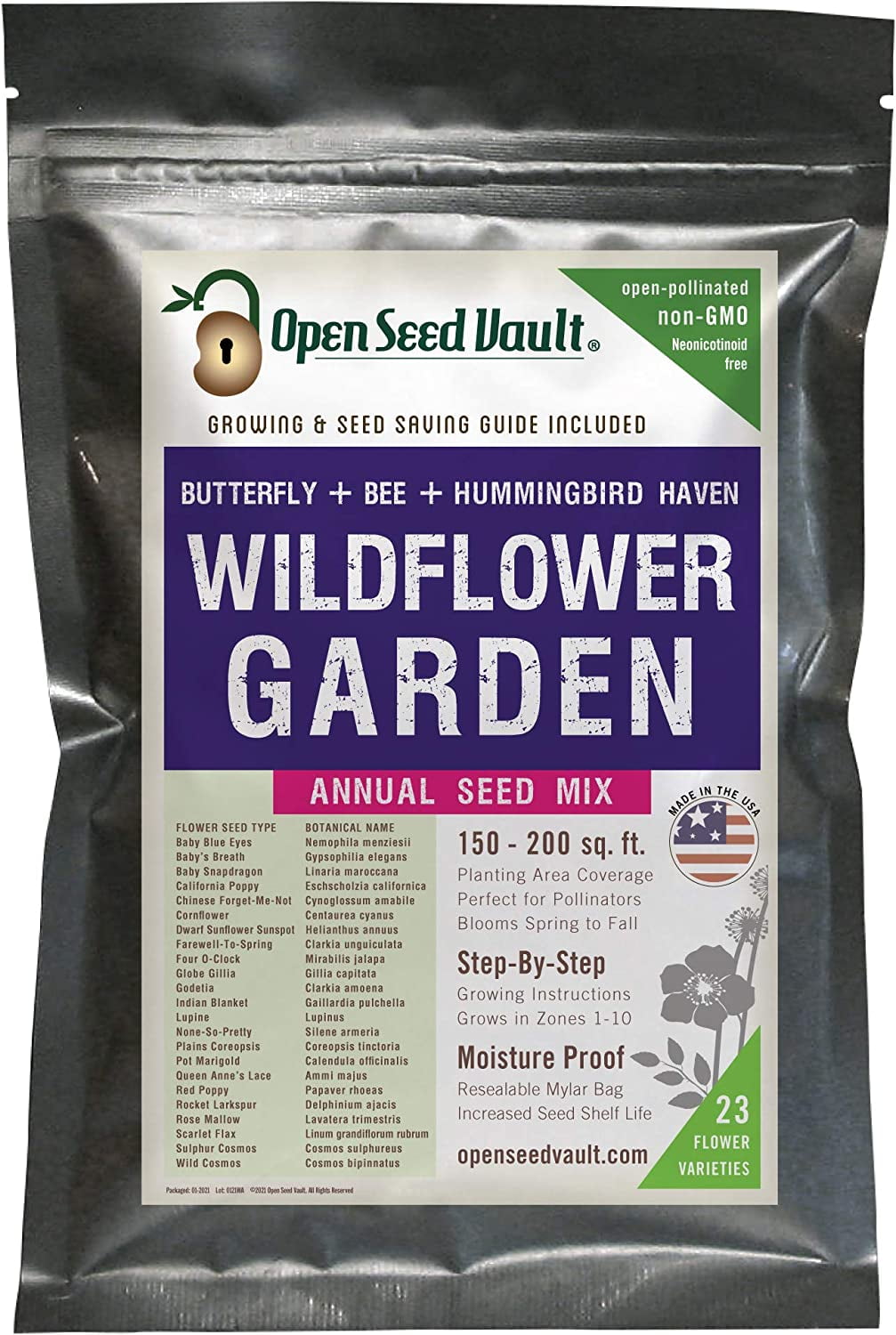 Open Seed Vault Variety Pack (23) of 64,000 Non GMO Wildflower Seeds