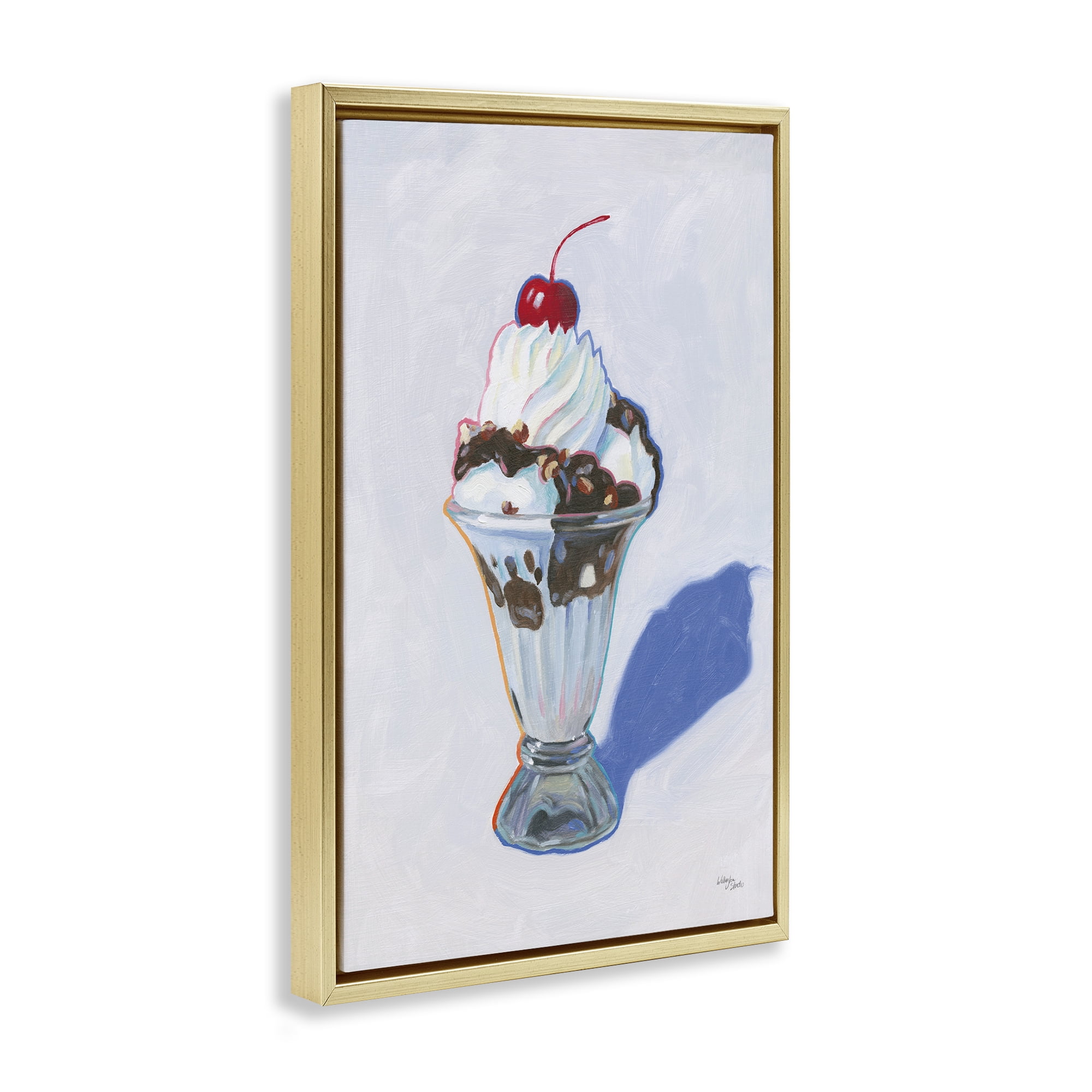 Stupell Industries Ice Cream Sundae Food & Beverage Painting Gold Floater Framed Canvas Art Print Wall Art, 21 x 31