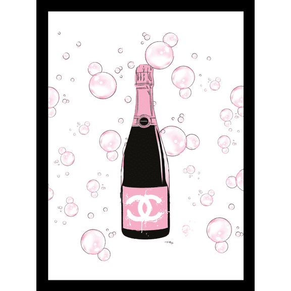 Venice Beach Collection's Fashion Glam Champagne Bottle Bubbles 14x18 Framed Print