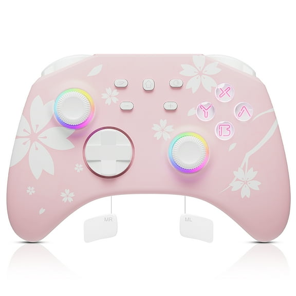 Wireless Switch Pro Controller Pink, Mytrix Switch Remote for Nintendo Switch/PC/IOS/Android/Steam, with Headphones Jack, Programmable, LED Light, Turbo, Wake-up, Vibration