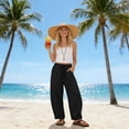thumbnail image 4 of Abomasnow Women's Plus Size Palazzo Pants Elastic High Waist Drawstring Wide Leg Pants Casual Lightweight Beach Vacation Trousers with Pockets, 4 of 7