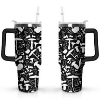 40oz Balck and White Mushroom Stainless Steel Flip Straw Tumbler Spill Proof Travel Cup Double Wall Vacuum Insulated Coffee Mug with Top Handle