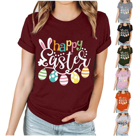 Summer Savings!YANHAIGONG Easter Shirts for Women 2024 ,Loose Easter Tops Womens Plus Size Funny Happy Easter Graphic Short Sleeve Round Neck Tee Shirt Easter Teacher Shirt Easter Bunny Shirt Women