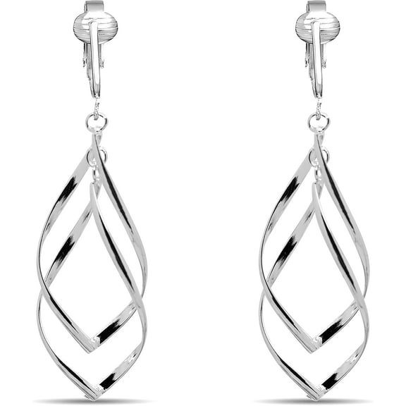Silver Clip On Earrings For Women, They Look Pierced, Don't Pinch & Won't Fall Off, Hypoallergenic & Lightweight