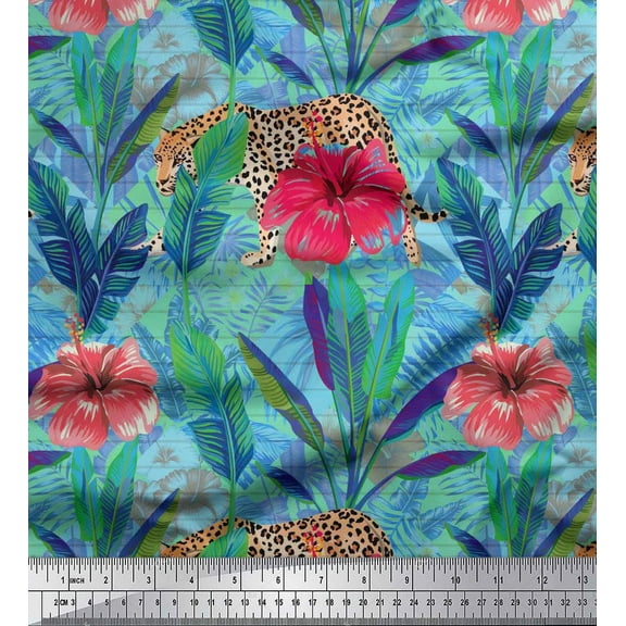 Soimoi Cotton Duck Fabric Leopard,Tropical Leaves & Floral Print Fabric by the Yard 42 Inch Wide