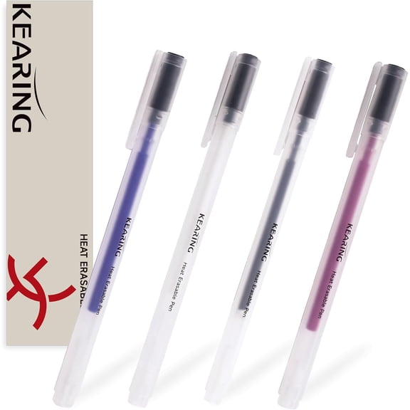 4 Colors Heat Erasable Fabric Marking Pens Set - Dual Removal (Ironing & Washing) - Assorted Fabric Markers for Sewing, Embroidery, Quilting & Dressmaking (4 Pcs)