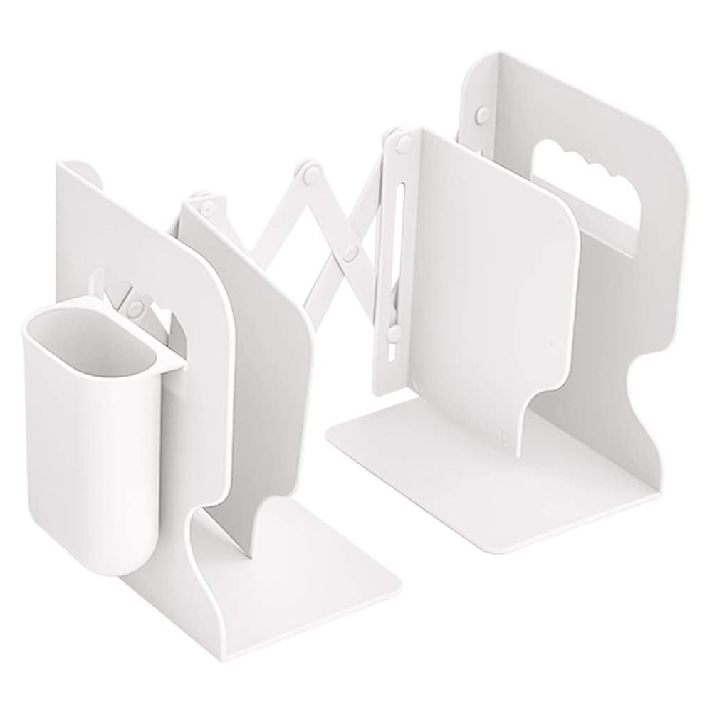 Expandable Bookend Adjustable Desktop Bookshelf with Pen Holder for