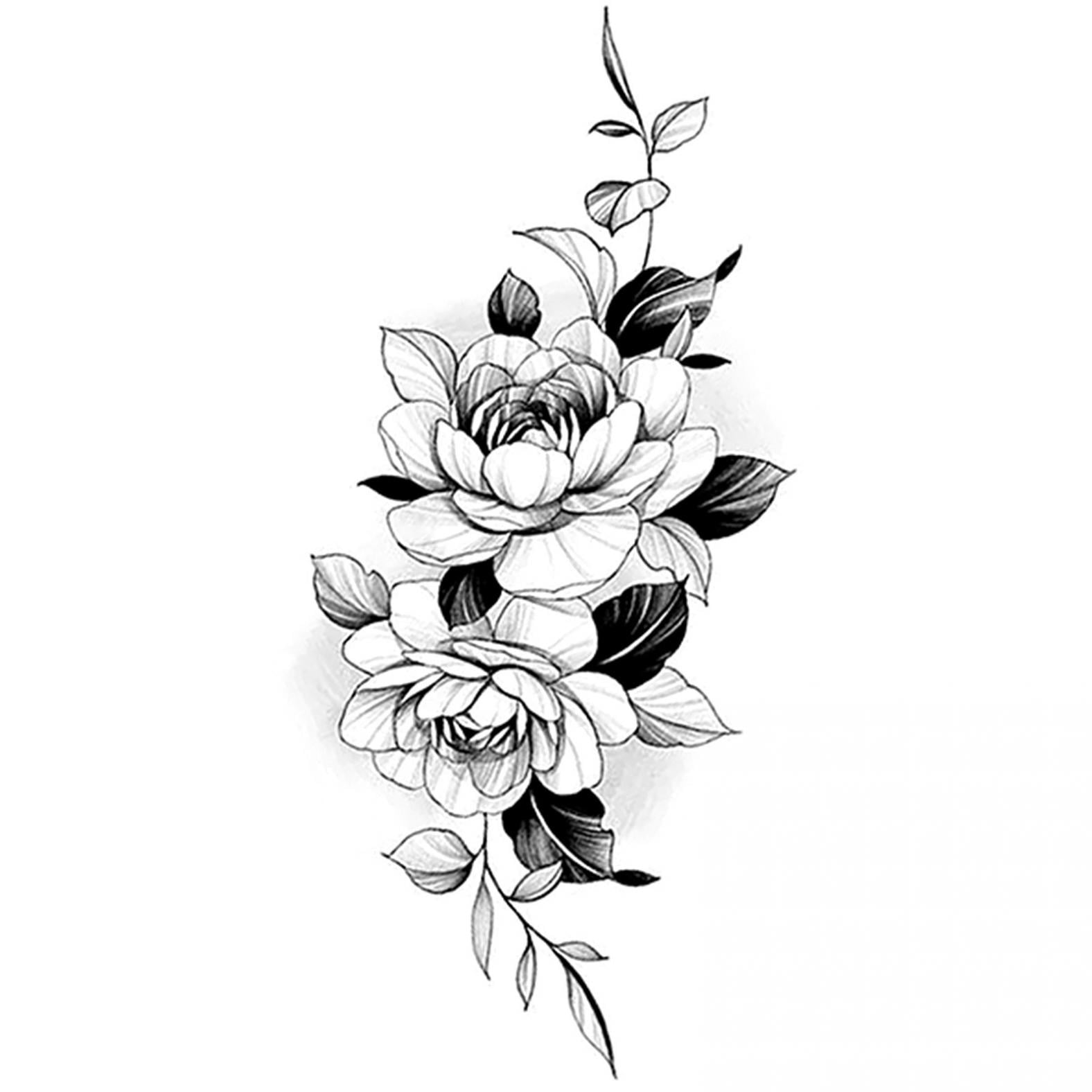 "QISIWOLE Temporary Tattoos for Women, Black Rose Flower Tattoos