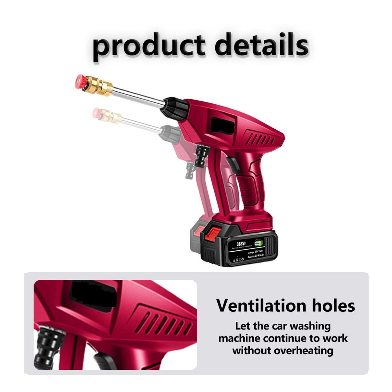 30BAR Wireless Car Washer High Pressure Car Wash Spray Water Gun Portable High Pressure Washer For 18V Battery