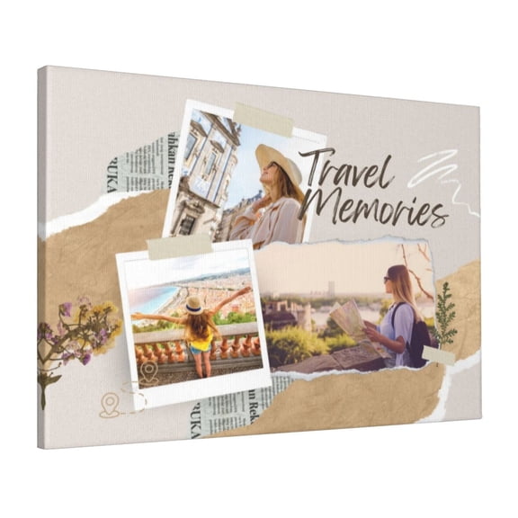 Custom Canvas Prints Beige Brown Cameria Travel Journal Personalized Photo Image Collage DIY Framed Kit Wall Art Picture Room Decor 16x20 inch