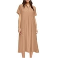 thumbnail image 7 of Efsteb Summer Shirt Dresses for Women Casual Solid Color Short Sleeve Collared V Neck Button Up Loose Fit T Shirts Dress (Orange,XXXL), 7 of 7