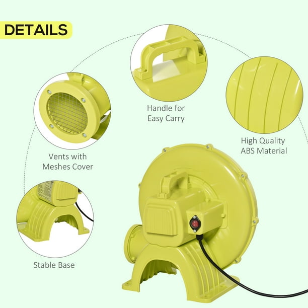Outsunny Dépoussiérant puissant électrique bombe d'air comprimé souffleur  électrique pompe à air électrique compact portable pour maison gonflable  château gonflable piscine pneumatique jaune vert 