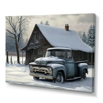 Designart Old Truck At The Barn In Winter III Canvas Wall Art