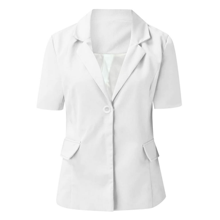 Olyvenn Trendy Blazers Elegant Suit Jacket for Women Business Work Office Lightweight Lapel Collar Womens Suit Button Open Front Casual Short Sleeve