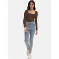 thumbnail image 6 of Women's Scoop Neck Long Sleeve Slim Fitted Casual Basic Crop Top, 6 of 6