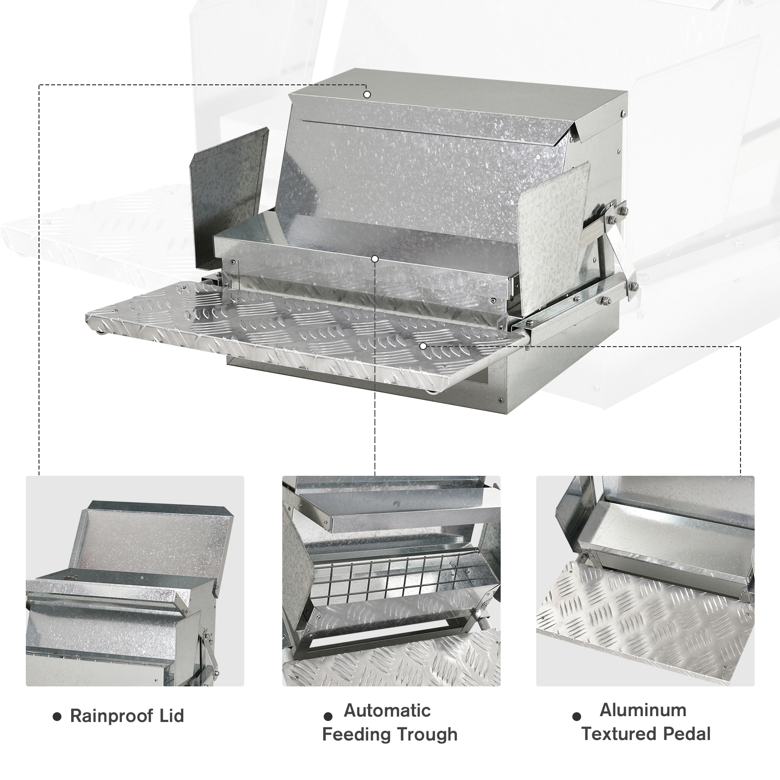25 lbs Capacity Automatic Chicken Poultry Feeder with a Galvanized Steel and Aluminium Build, Weatherproof Design