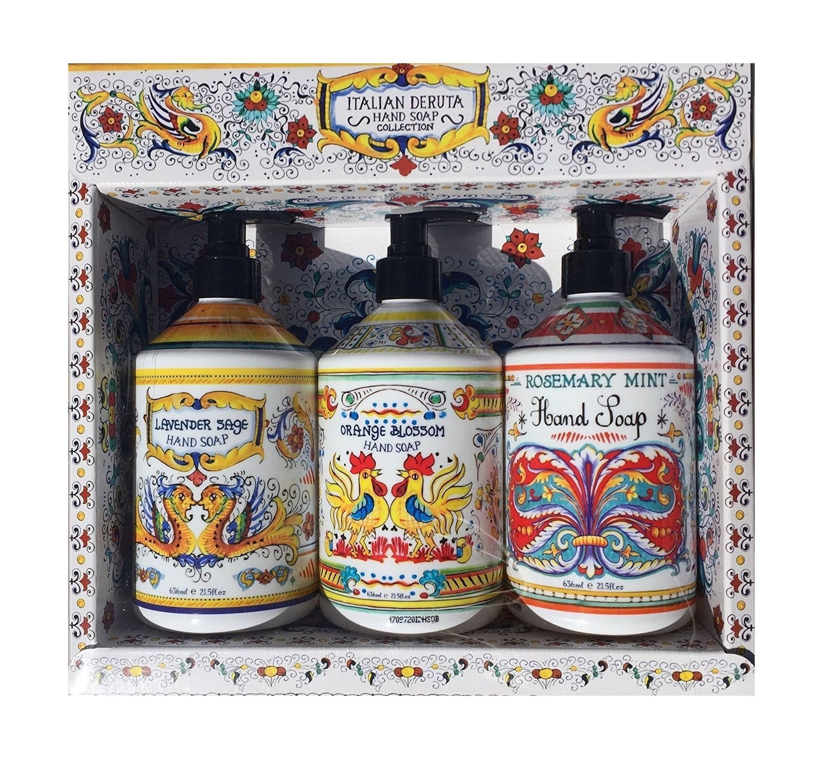 Italian Deruta 3 Pack 21.5 oz. Hand Soaps Rosemary Mint, Orange, Lavender NEW