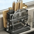 thumbnail image 5 of Oggfader Stainless Steel Kitchen Organizer Rack - Multi-functional Knife & Cutting Board Holder with Drainer, Chopstick Spoon Fork Storage, Detachable, Gray, 5 of 6