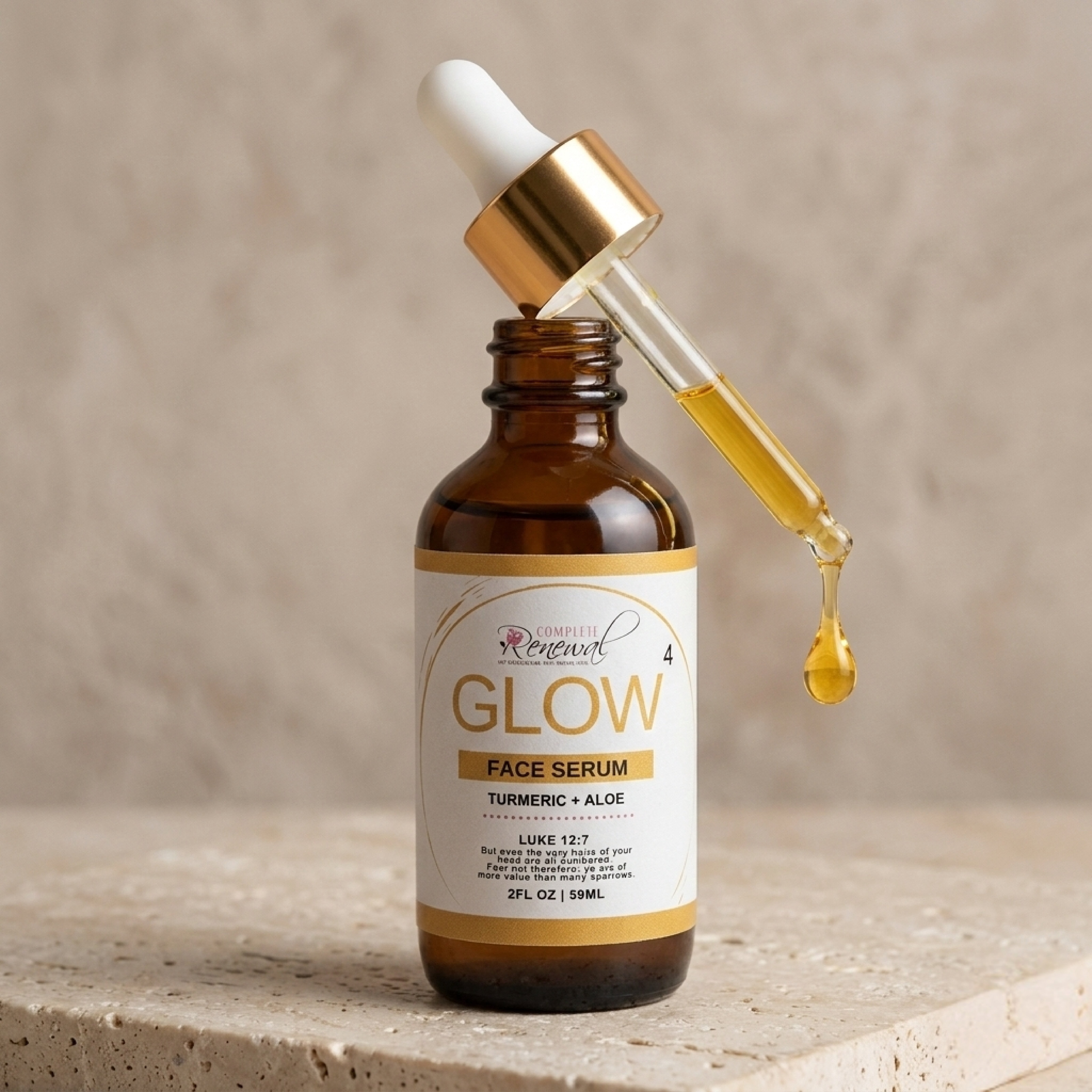 Complete Renewal Glow Face Serum with Turmeric & Aloe Vera, Lightweight Botanical Facial Oil for Uneven-Looking Skin Tone, Gentle for Sensitive Skin, 2 fl oz
