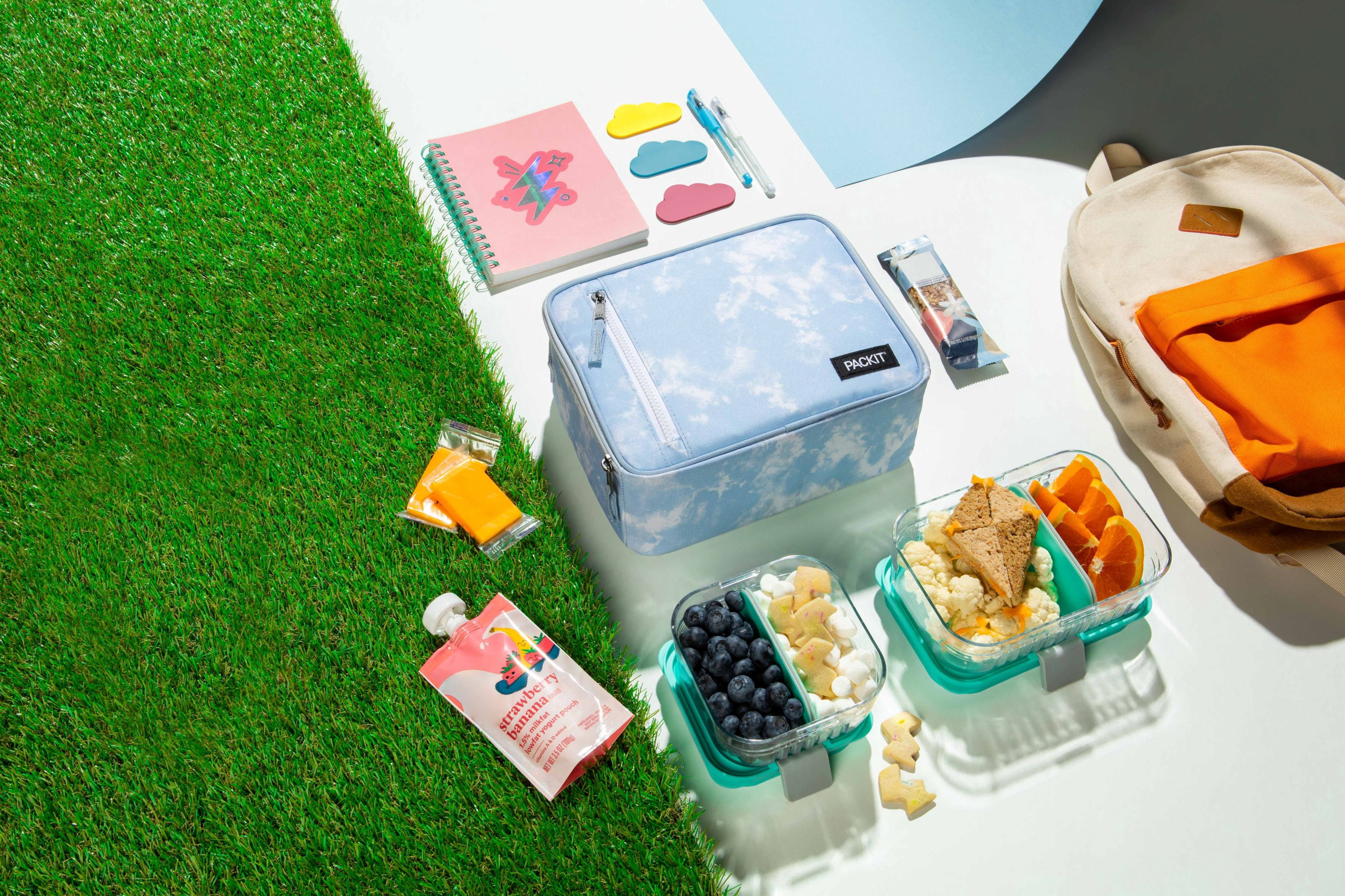 PackIt Freezable Classic Lunch Box Blue Sky Food BPA Free Non Toxic Polycanvas Reusable Lunch Boxes