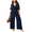 Dark Blue, variant on Women Plus Size V Neck Jumpsuit High Waist Belted Straight Pants 0XL-4XL