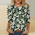 thumbnail image 3 of JTZGDY Women's Casual 3/4 Sleeve T-Shirts 2025 Plus Size Crew-Neck Basic Tunic Tops Cute Summer Floral Tees Blouses Loose Fit Business Work Tshirt Tops Green#02 XXXXXL, 3 of 6
