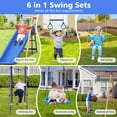 thumbnail image 2 of 6in1 Swing Set for Outside, Heavy Duty A-Frame Metal Swing Set with Climbing Ladder and Nets, Glider, Basket, Gym Ring, Hammock Swing and Belt Swing, Backyard Playground Set for Kids Age 3-12, 2 of 8