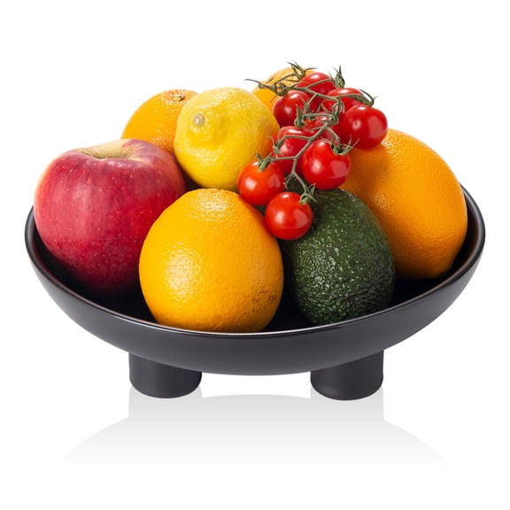 Ceramic Decorative Bowl for Kitchen Counter, 10" Large Fruit Bowl, Matte Blcak