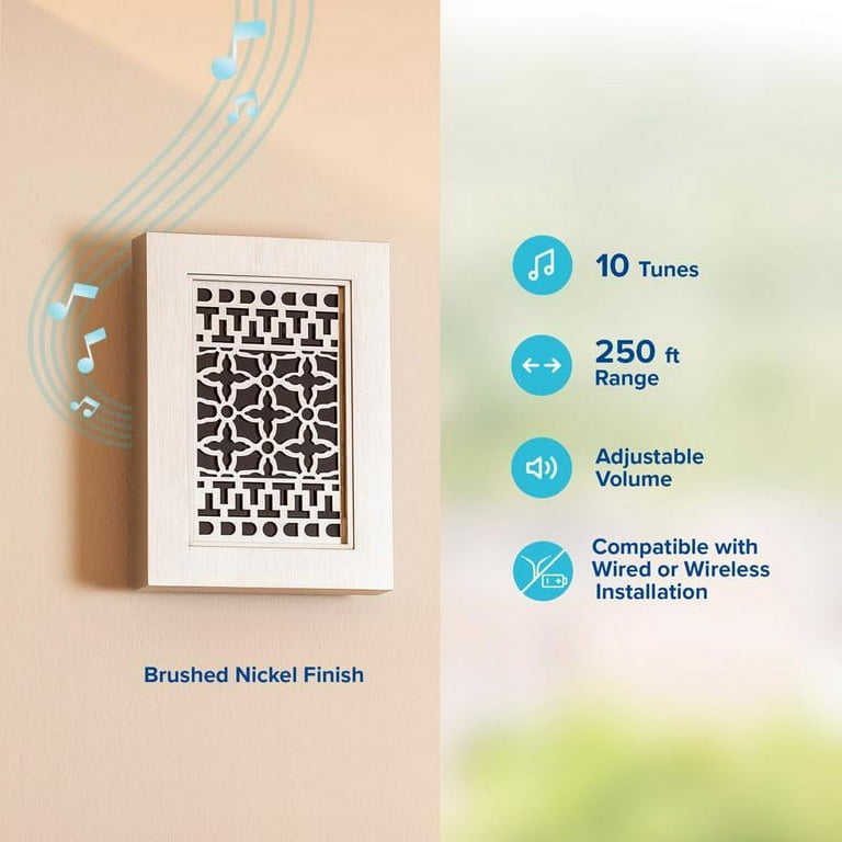 Heath Zenith Brushed Nickel Silver Plastic Wired and Wireless Door Chime Heath Zenith Brushed Nickel Silver Plastic Wired and Wireless Door Chime