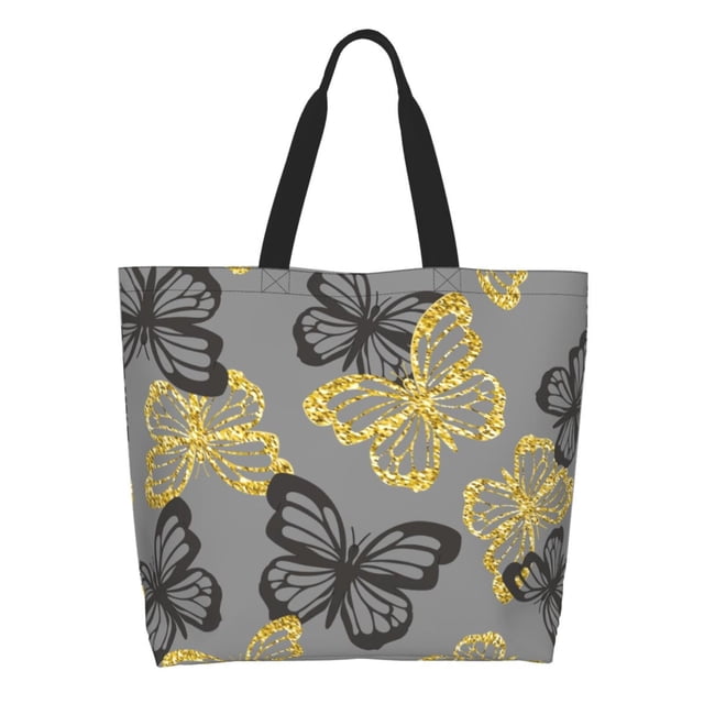 Disketp Golden Glitter Butterflies Bolsa Tote Estampada para Mujer, Bolso de Hombro y de Mano para Compras y Viajes