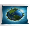 thumbnail image 1 of Earth Pillow Sham Planet Covered with Blue Seas and Forest Continents Trees Greenery Nature, Decorative Standard Queen Size Printed Pillowcase, 30 X 20 Inches, Blue Green Pale Blue, by Ambesonne, 1 of 2