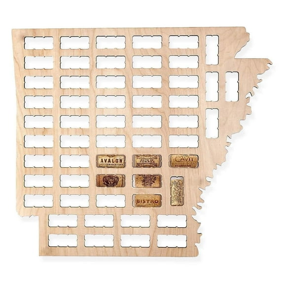 Torched Arkansas Wine Cork Map Wall Mount Decor 24"x18"x0.25" Beige