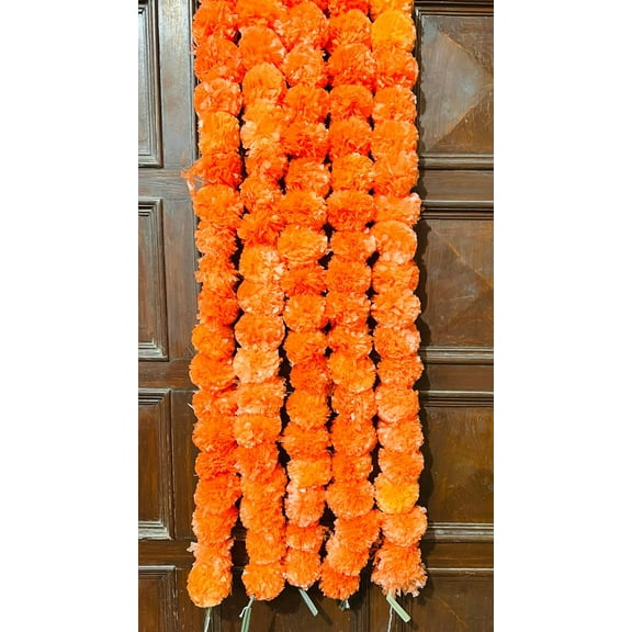 Pack of 5 Strings Indian Yellow and orange Artificial Decorative Marigold Flower Garland Strings for Diwali, Christmas, Wedding Party Decoration Strings