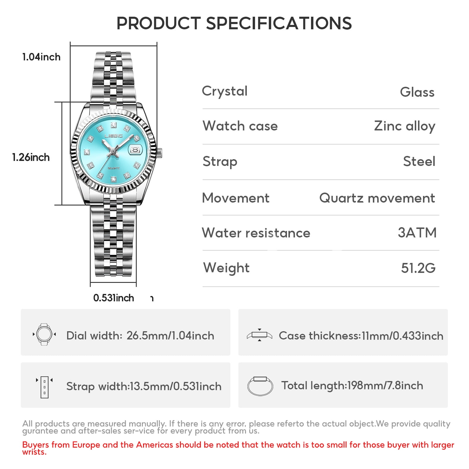 LIEBIG Watches for Women Luxury Easy Read Analog Quartz Dress Women's Watch，with Date Luminous Waterproof Ladies Watches for Small Wrists
