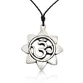thumbnail image 1 of Large Sunflower Hindu Om Ohm 92.5 Sterling Silver Charm Necklace Pendant Jewelry With Cotton Cord, 1 of 1